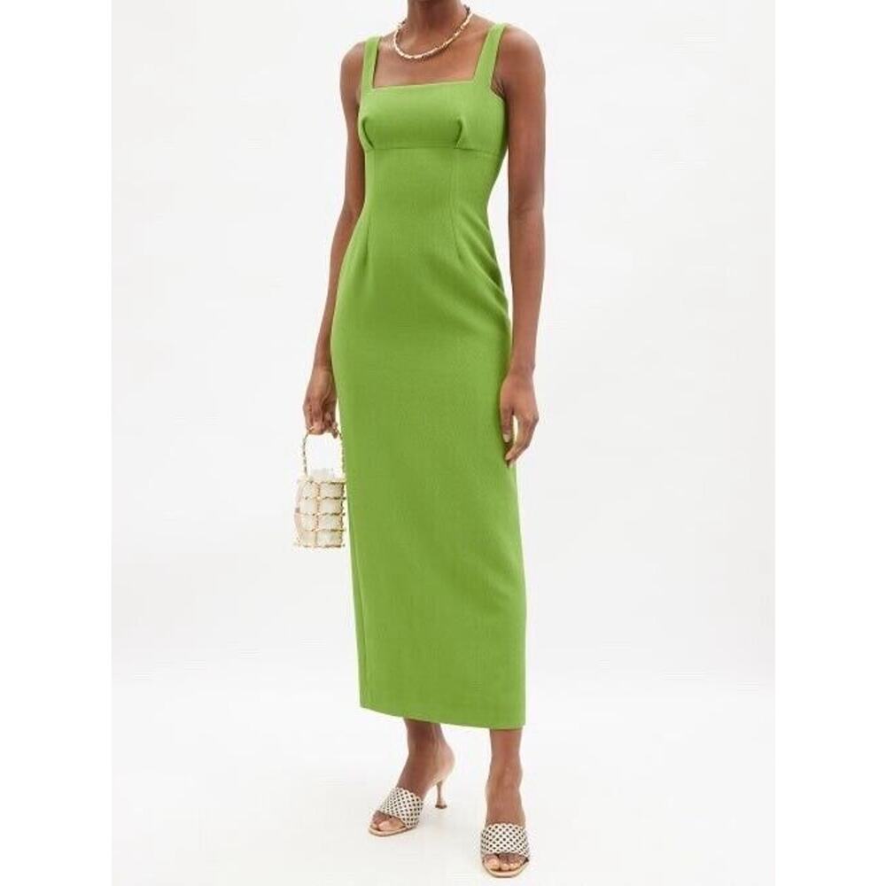 Emilia Wickstead Magdalina Double Crepe Midi Dress in Spring Green UK 16 US 12